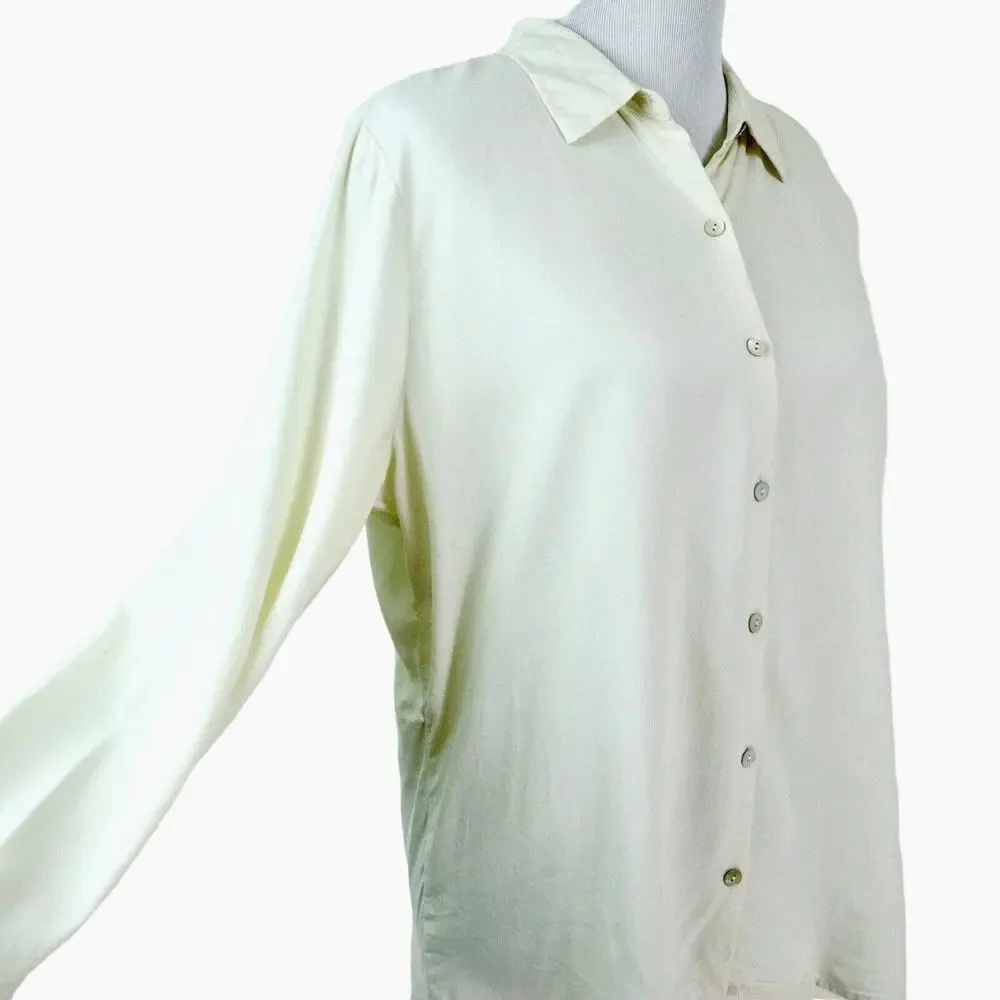 J Jill Size Petite L Woven Silk Button Up Long Sleeve Peplum Cream